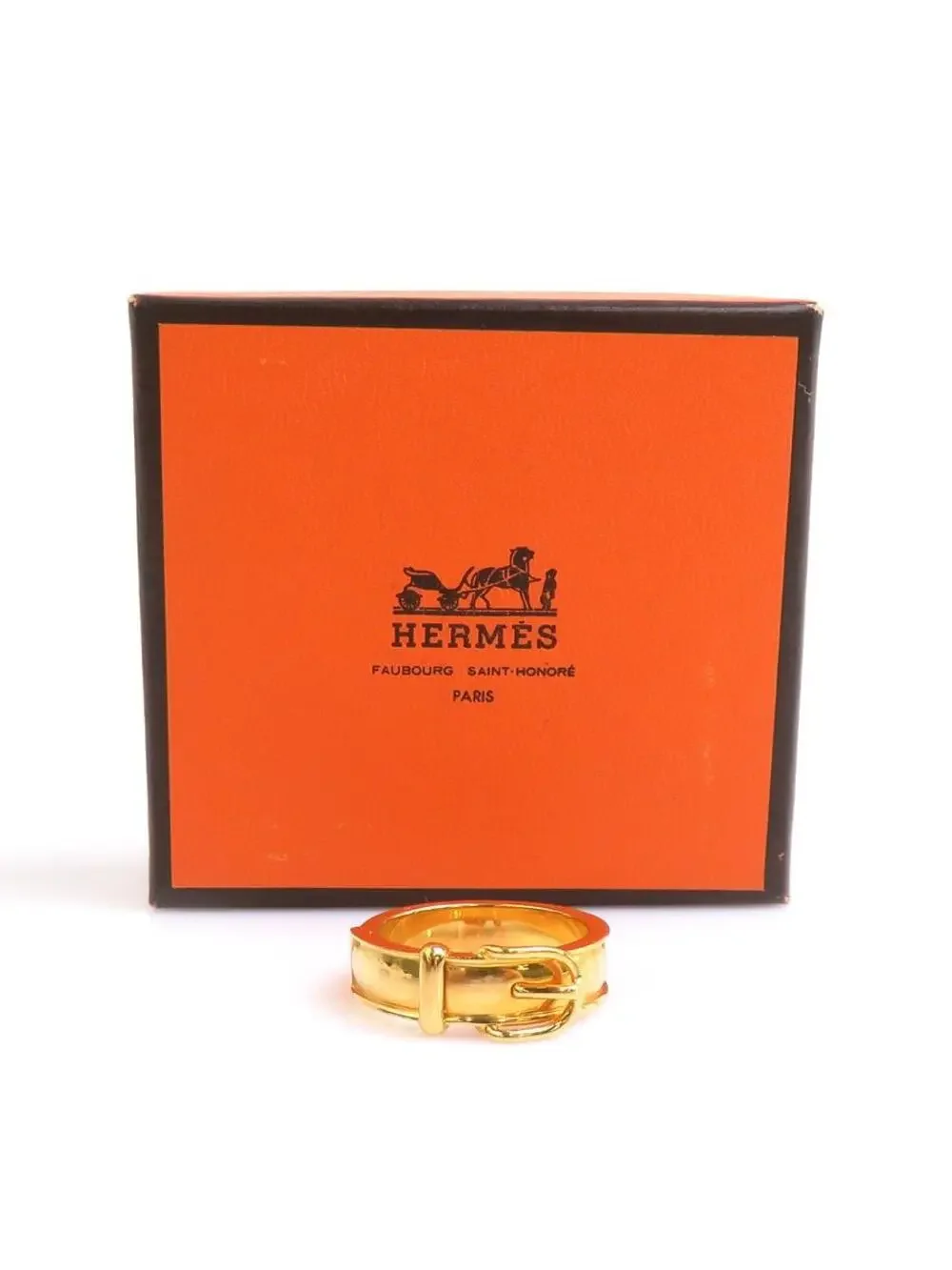 Auth Hermes Belt Motif Scarf Ring Gold #303009H14B